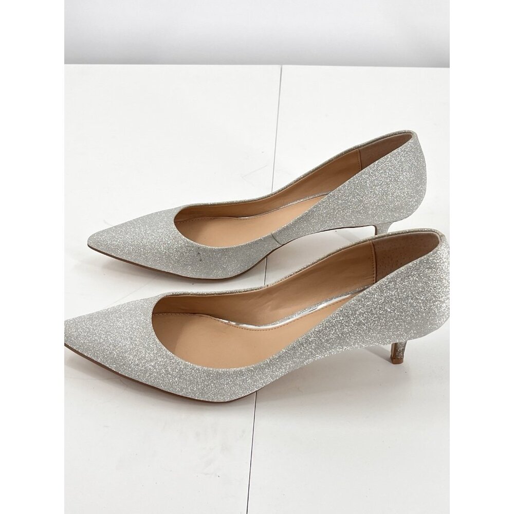 JEWEL BADGLEY MISCHKA Women's Sparkly Silver Kitten Heel Pointed Toe Shoes US 11 - Picture 3 of 8
